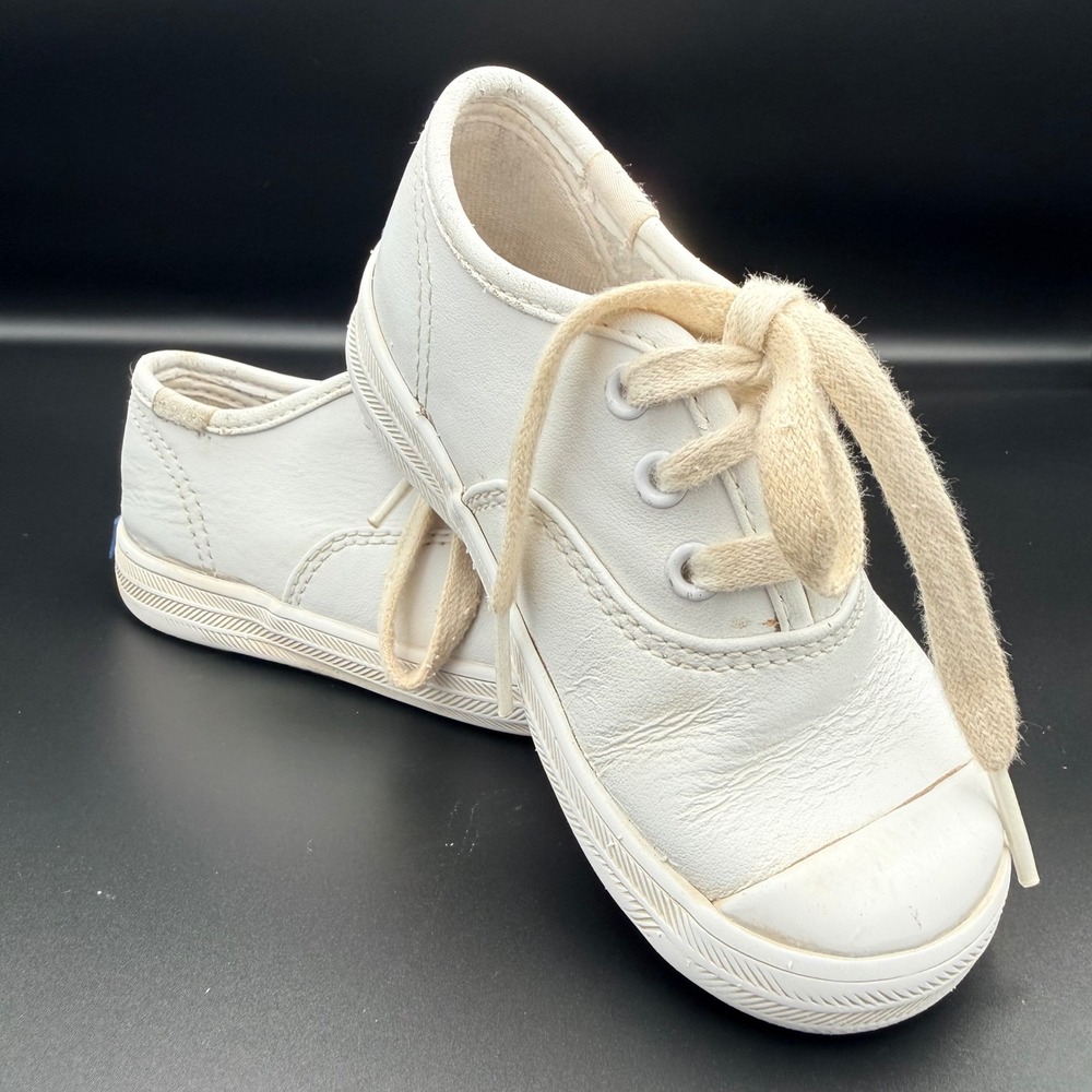 Keds Champ Toe Cap Kids White Leather Low Top Sneakers KT30103 Size 7.5W